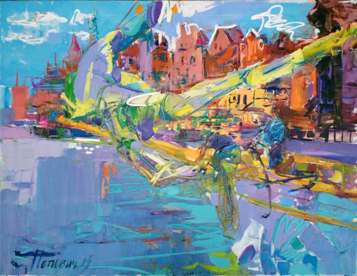 Three colours Gdansk: cyan.80х100cm. Oil on canvas. 2013