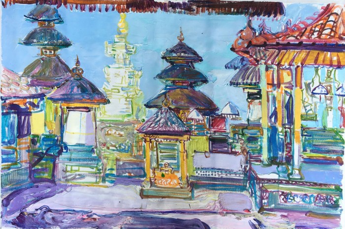 Balinese temple. 89х90cm.Oil on canvas. 2016