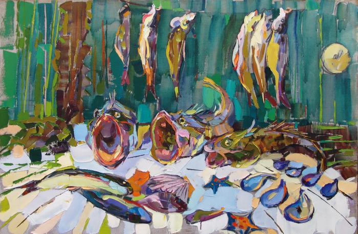 Поющие рыбы 100х150см. Холст, масло.  2006