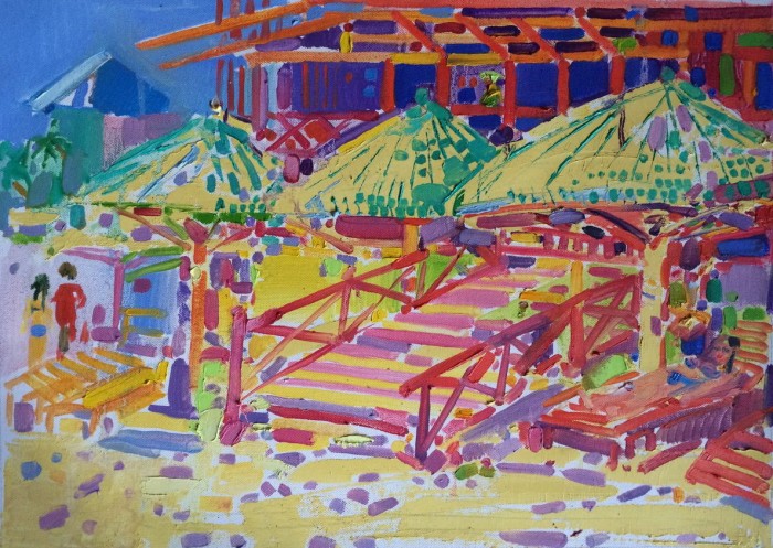 Sun umbrellas. 37х51.5cm.Oil on canvas. 2016