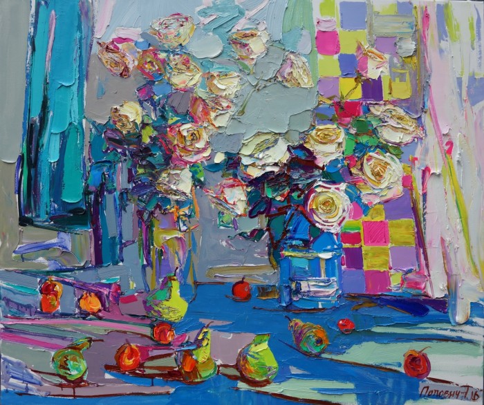 Чайные розы. 110х130.х.м. 2016
